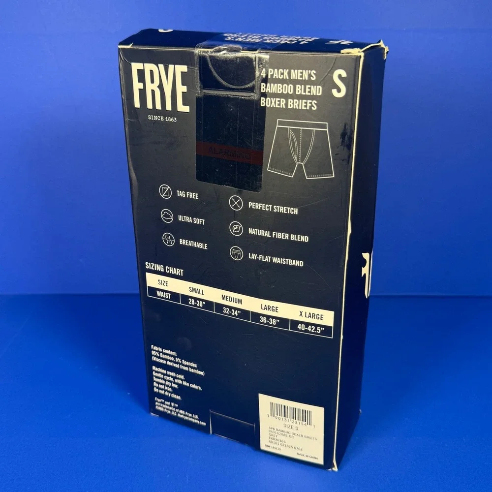 NEW Frye Men's Small Bamboo Blend Boxer Briefs 4 Pack Grey Blue Striped